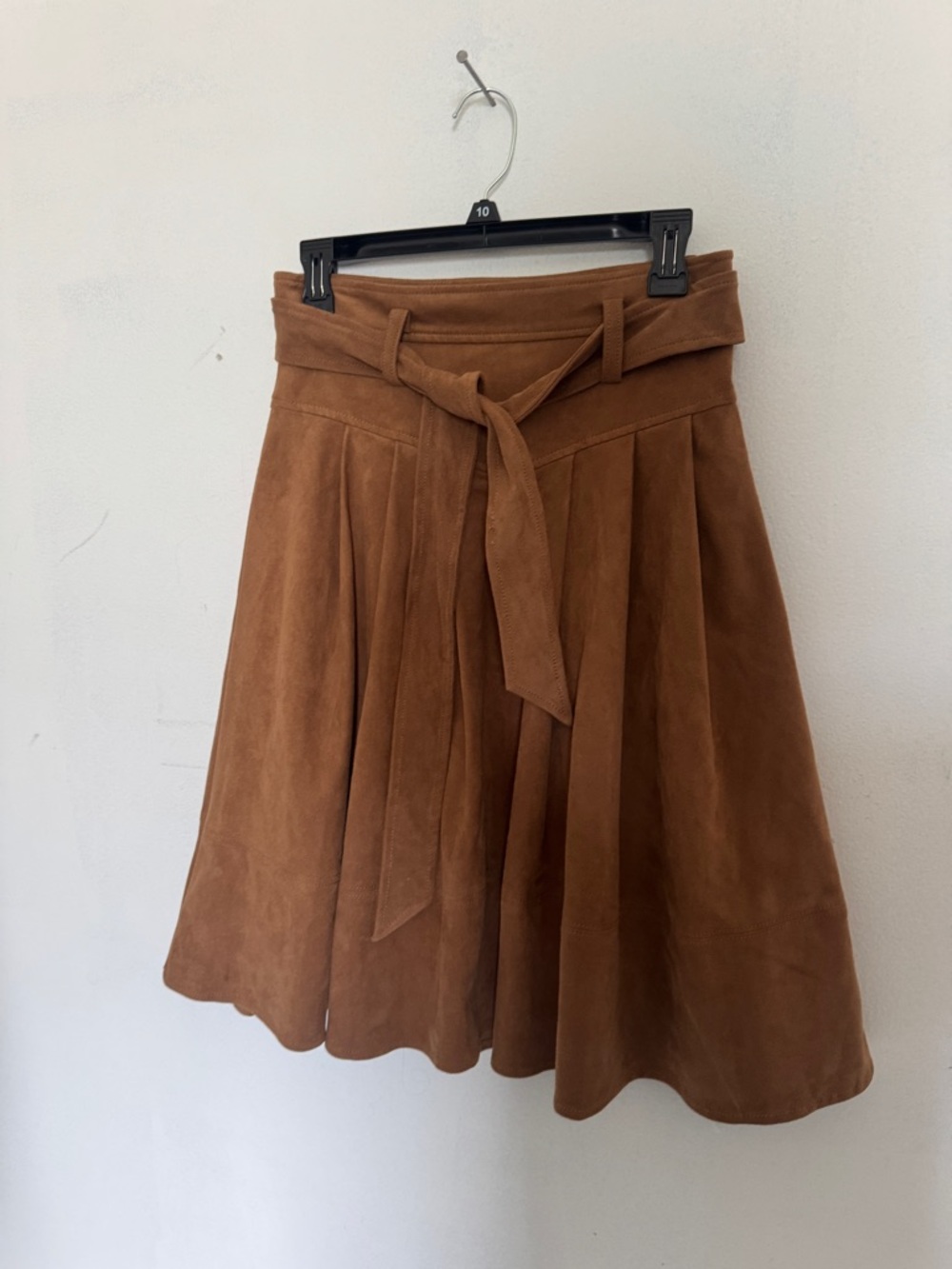 Anthropologie Suede Skirt Brown A-Line Tie Waist Size 4 EU 36